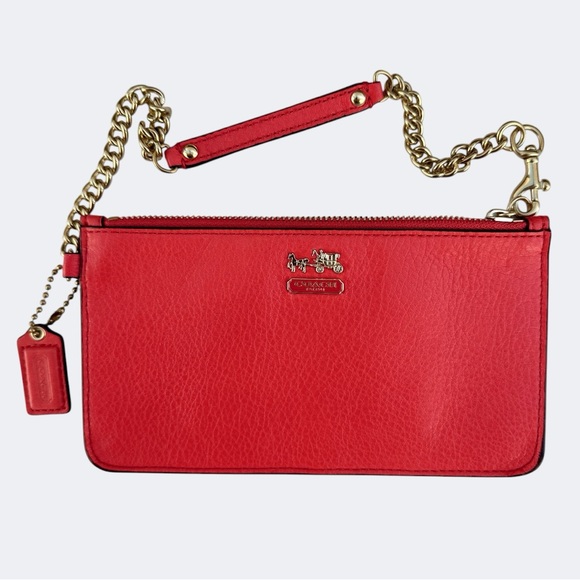 Coach Handbags - Coach Leather Chain Wristlet in Red Pebbled Leather